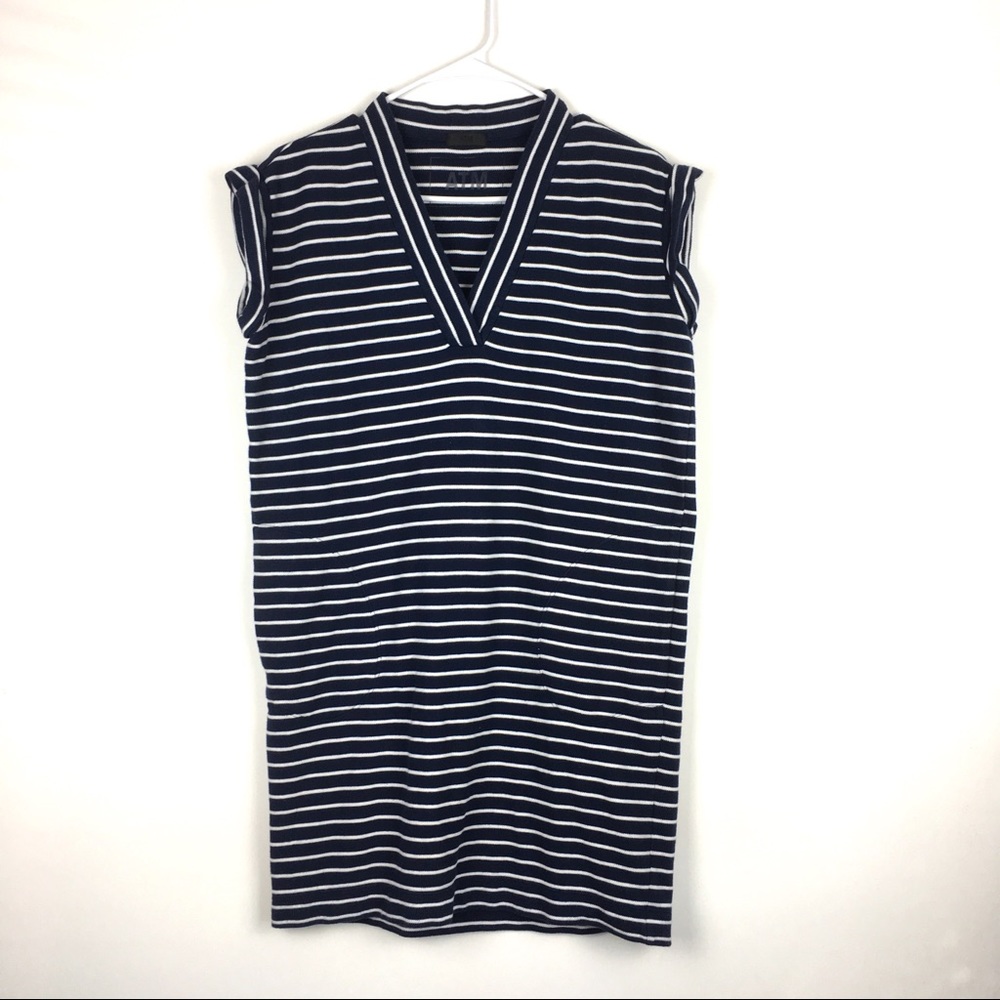 ATM cotton striped v neck tunic shift dress - Picture 3 of 7